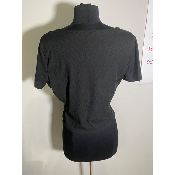 Shein Elegant Black Wrap Top Size L - Picture 2 of 7